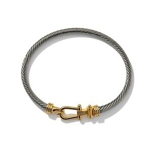 Elegant Buckle Classic Cable Bracelet” in sterling silver with gold.